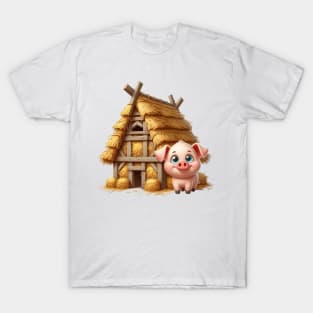 Cute Little Piggy in a house made of straw T-Shirt